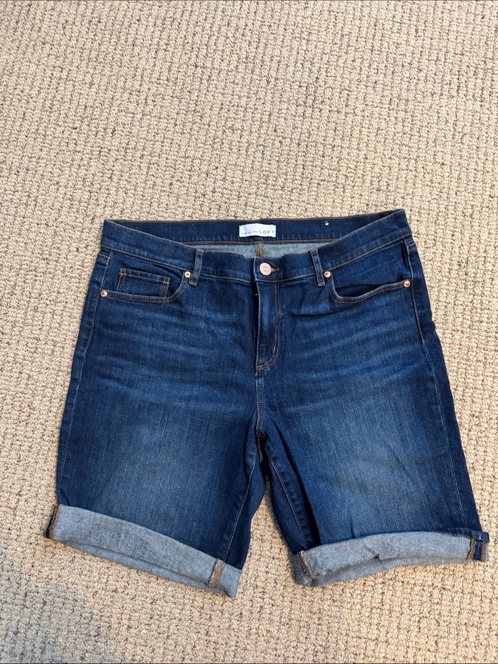 LOFT Dark Blue Rolled Cuff Denim Bermuda Shorts